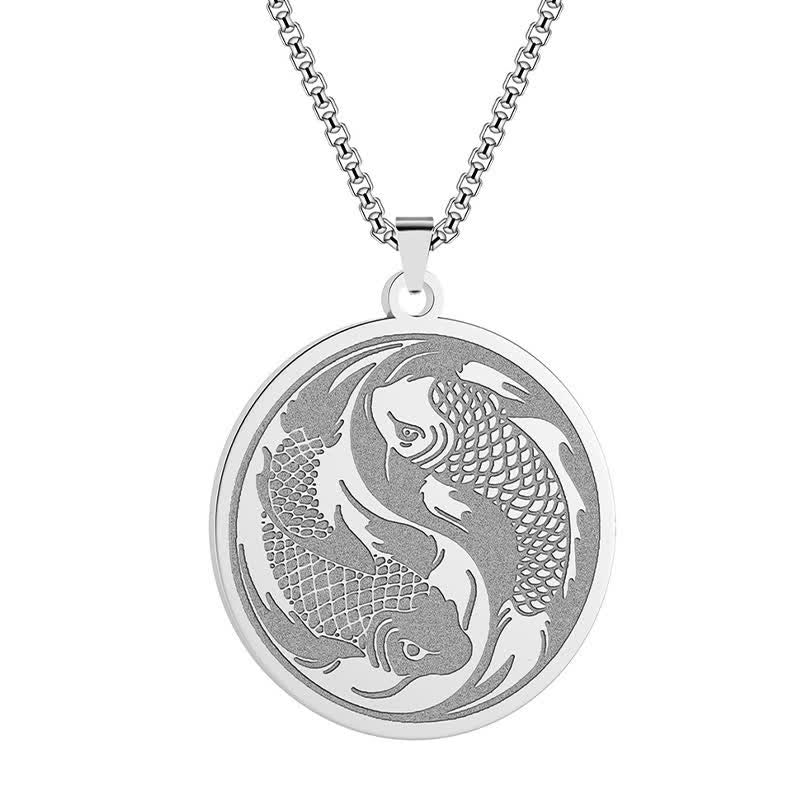 Stainless Steel Double Koi Fish Pendant – gift packaging with elegant box, success prosperity pendant present