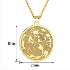 Stainless Steel Double Koi Fish Pendant – double koi pendant on clean white background, success charm necklace