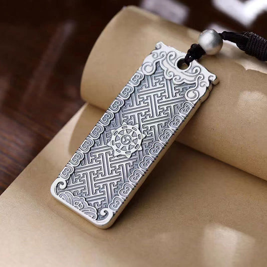 Namo Amitabha Copper Rope Necklace - Intricate Dharma wheel medallion on oxidized pendant, mantra necklace