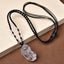 Natural Clear Quartz Pixiu Clarity Beads Rope Necklace Adjustable – Full necklace on beige surface, clear quartz pendant