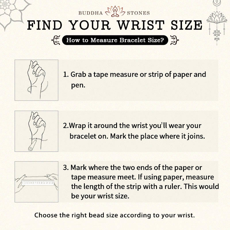 Bone PiXiu Braided Rope Bracelet – Wrist size measurement guide, how to measure bracelet size instructional card