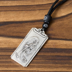 Copper Plated With Silver Dragon Rope Strength Necklace Pendant – Cloud motif beads, black cord, Resilient
