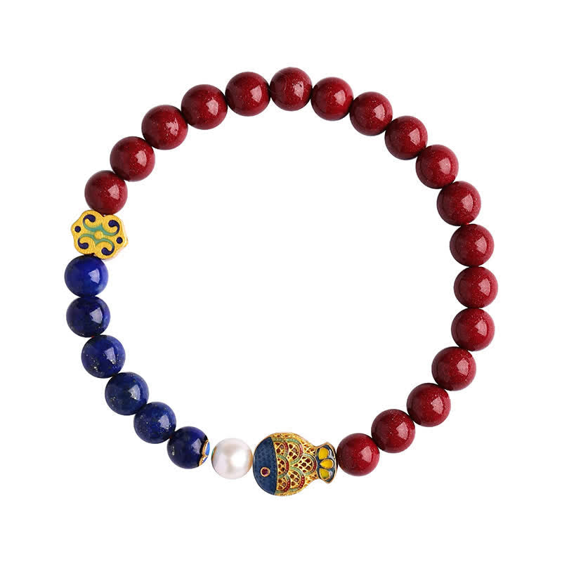 Cinnabar Lapis Lazuli Koi Fish Bracelet – full circular bracelet on white background, clean product shot