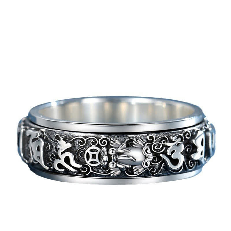 Pixiu Om Mani Padme Hum Copper Rotatable Ring for Men – Flat lay on white background, detailed band view