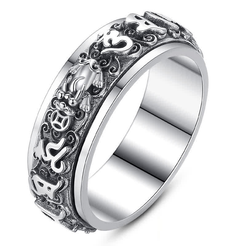 Pixiu Om Mani Padme Hum Copper Rotatable Ring for Men – Angled view on white background, engraved copper ring