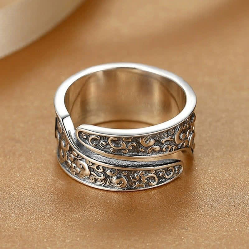 Wide Copper Pixiu Adjustable Luck Ring for Men – back view showing split open design and ornate inner band engraving