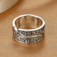 Wide Copper Pixiu Adjustable Luck Ring for Men – back view showing split open design and ornate inner band engraving