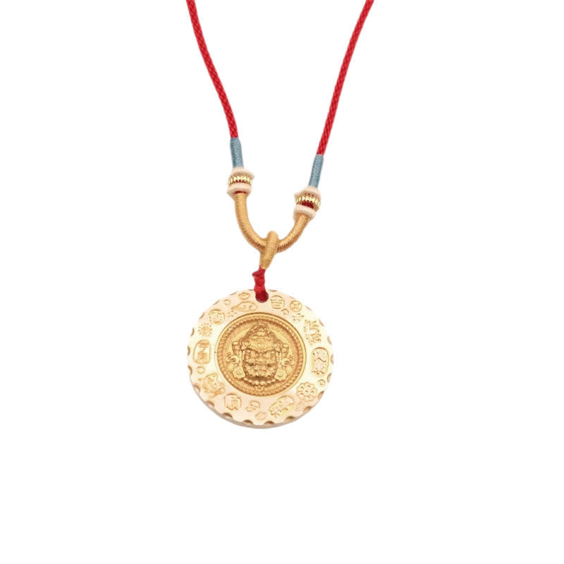 Tibet Yellow Jambhala God of Wealth Alloy Protection Necklace – deity seated on lotus throne charm, abundance necklace