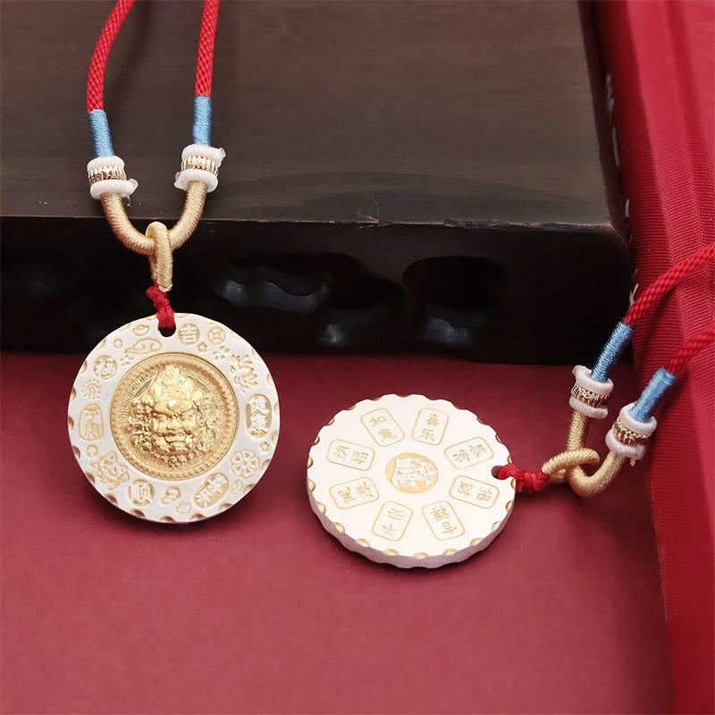 Tibet Yellow Jambhala God of Wealth Alloy Protection Necklace – side profile of deity holding mongoose, fortune symbol