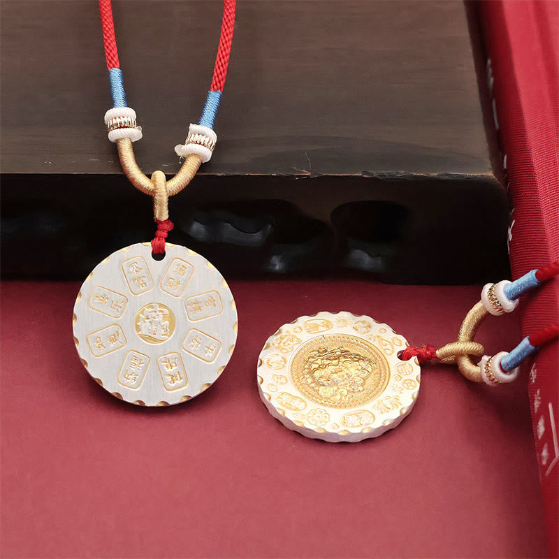Tibet Yellow Jambhala God of Wealth Alloy Protection Necklace – antique gold finish texture macro, Buddhist ornament
