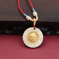 Tibet Yellow Jambhala God of Wealth Alloy Protection Necklace – front view of golden deity pendant, Tibetan talisman