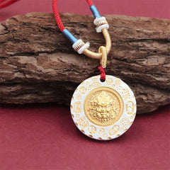 Tibet Yellow Jambhala God of Wealth Alloy Protection Necklace – close-up of Jambhala face detail, prosperity amulet