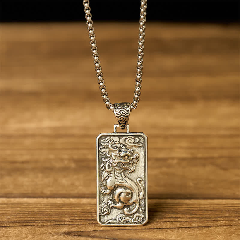 Copper Pixiu Chain Wealth Necklace Pendant - Feng Shui Attract – Pendant hanging with chain on wood background