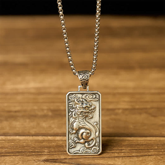 Copper Pixiu Chain Wealth Necklace Pendant - Feng Shui Attract – Pendant hanging with chain on wood background