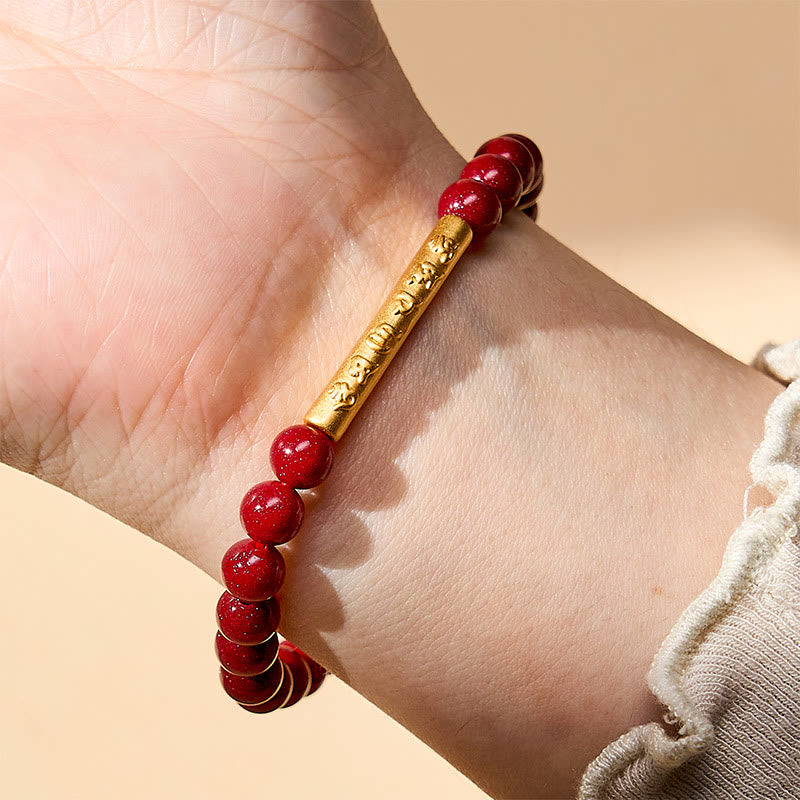 Bracelet Om Mani Padme Hum en argent sterling 999 et cinabre Image secondaire du produit