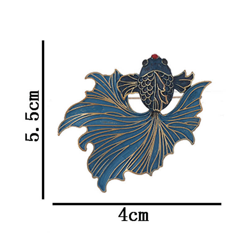 Cloisonne Enamel Blue Koi Fish Brooch – size reference 5.5cm by 4cm on white background, enamel pin