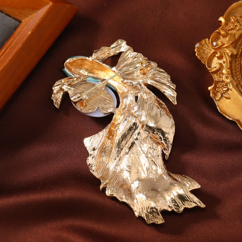 Glazed Koi Fish Pearl Brooch – reverse view showing gold pin mechanism and metalwork craftsmanship