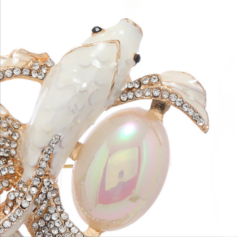 Glazed Koi Fish Pearl Brooch – glazed koi fish with pearl and rhinestone accents, elegant fortune pin