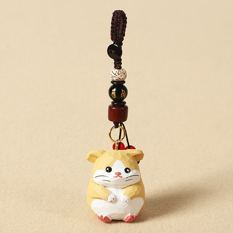 Chinese Zodiac Keychain – Cute hamster with mantra bead and tassels, animal charm