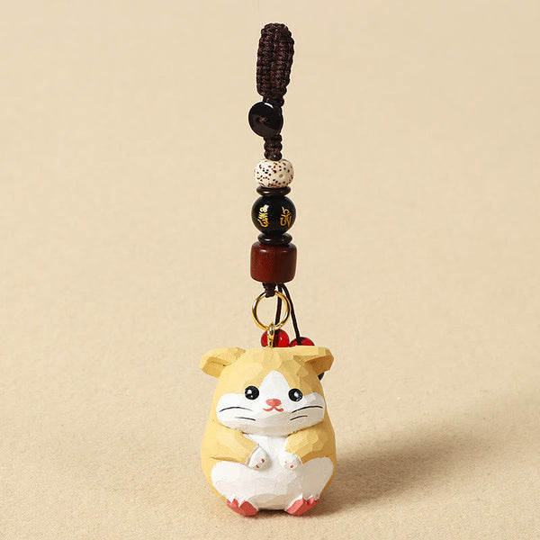 Chinese Zodiac Keychain – Cute hamster with mantra bead and tassels, animal charm