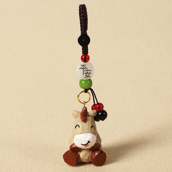 Chinese Zodiac Keychain – Horse with peace blessing bead and green stone, zodiac charm