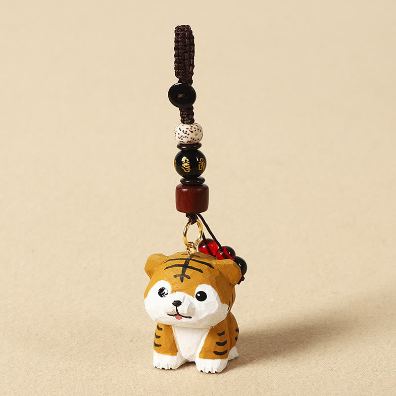 Chinese Zodiac Keychain – Orange tiger with gold mantra bead, zodiac lucky charm