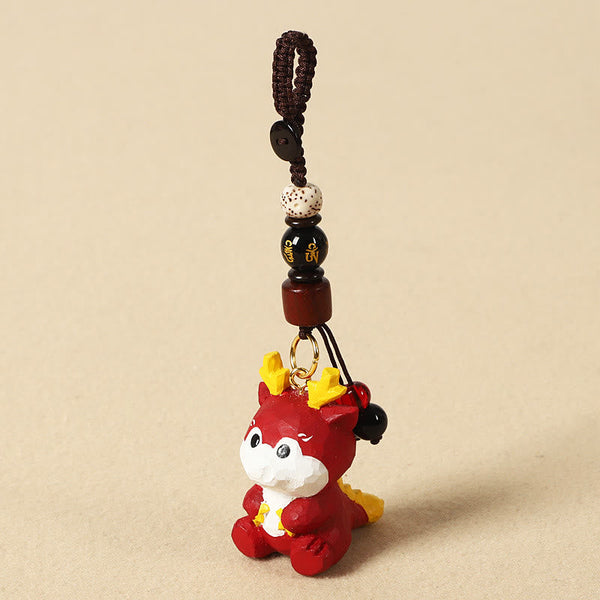 Chinese Zodiac Keychain – Red dragon with gold mantra bead and bell, zodiac keychain