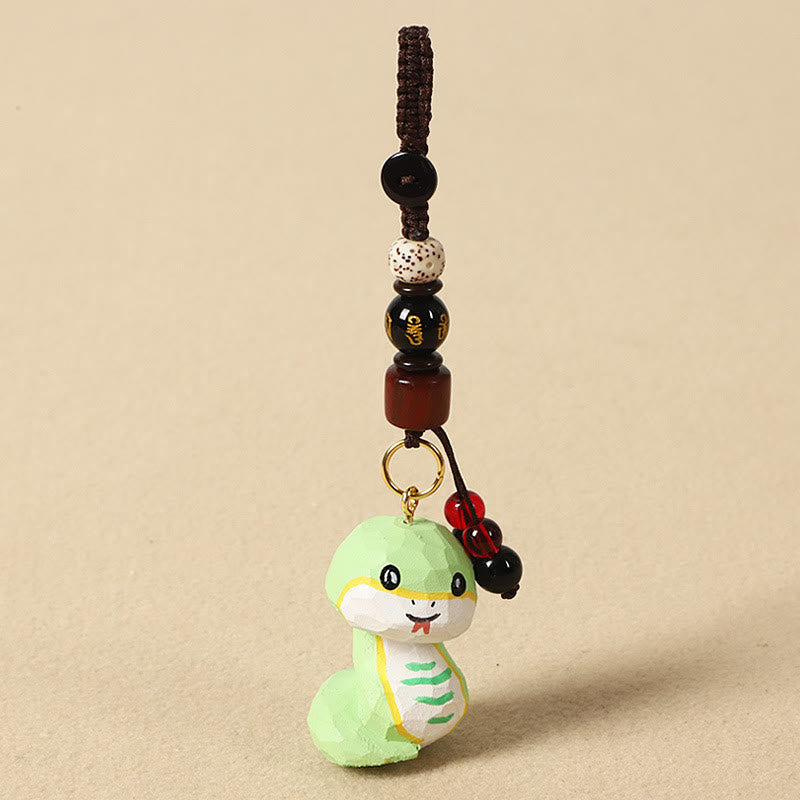 Chinese Zodiac Keychain – Green snake with gold mantra bead, zodiac lucky charm