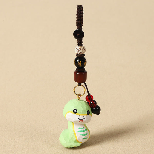 Chinese Zodiac Keychain – Green snake with gold mantra bead, zodiac lucky charm