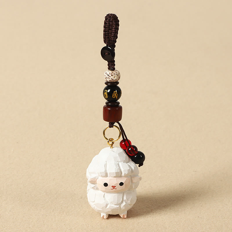 Chinese Zodiac Keychain – Fluffy sheep with mantra bead, zodiac lucky charm