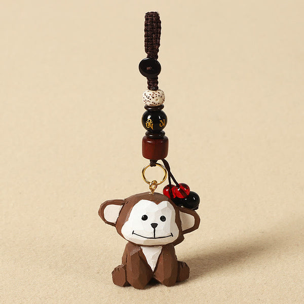 Chinese Zodiac Keychain – Brown monkey with gold mantra bead, zodiac keychain