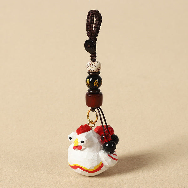 Chinese Zodiac Keychain – Red rooster with gold mantra bead, zodiac lucky charm