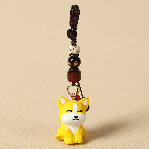 Chinese Zodiac Keychain – Golden dog with gold mantra bead, zodiac keychain