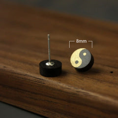 Ebony Wood Yin Yang Balance Stud Earrings