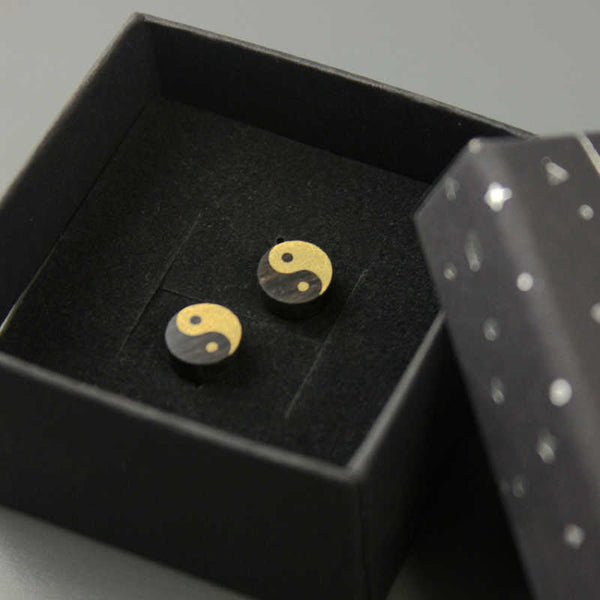 Ebony Wood Yin Yang Stud Earrings