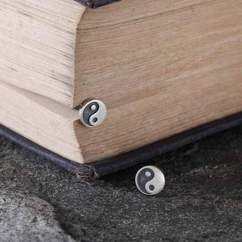 Yin Yang Stud Earrings - Styled with book on stone, lifestyle artisan jewelry, spiritual earrings