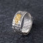 PiXiu Heart Sutra Copper Ring – Front view, gold Pi Xiu on silver band, Heart Sutra engraved inside, wealth ring for men