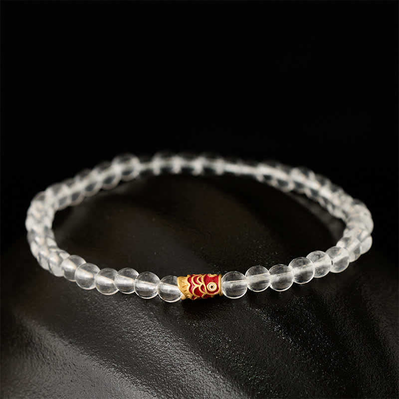 Clear Quartz Koi Fish Bracelet - koi fish yin-yang symbol card, luck prosperity wealth success