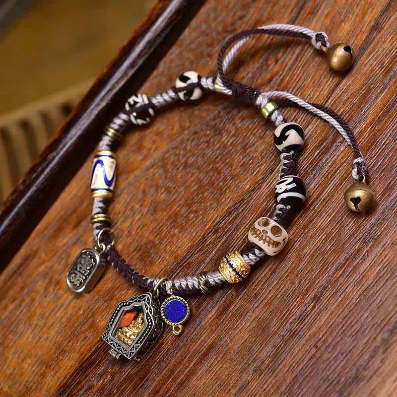 Copper Buddha Braided Rope Compassion Bracelet – detailed view of intricate braided cord texture, Buddhist accessory