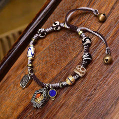 Copper Buddha Braided Rope Compassion Bracelet – detailed view of intricate braided cord texture, Buddhist accessory