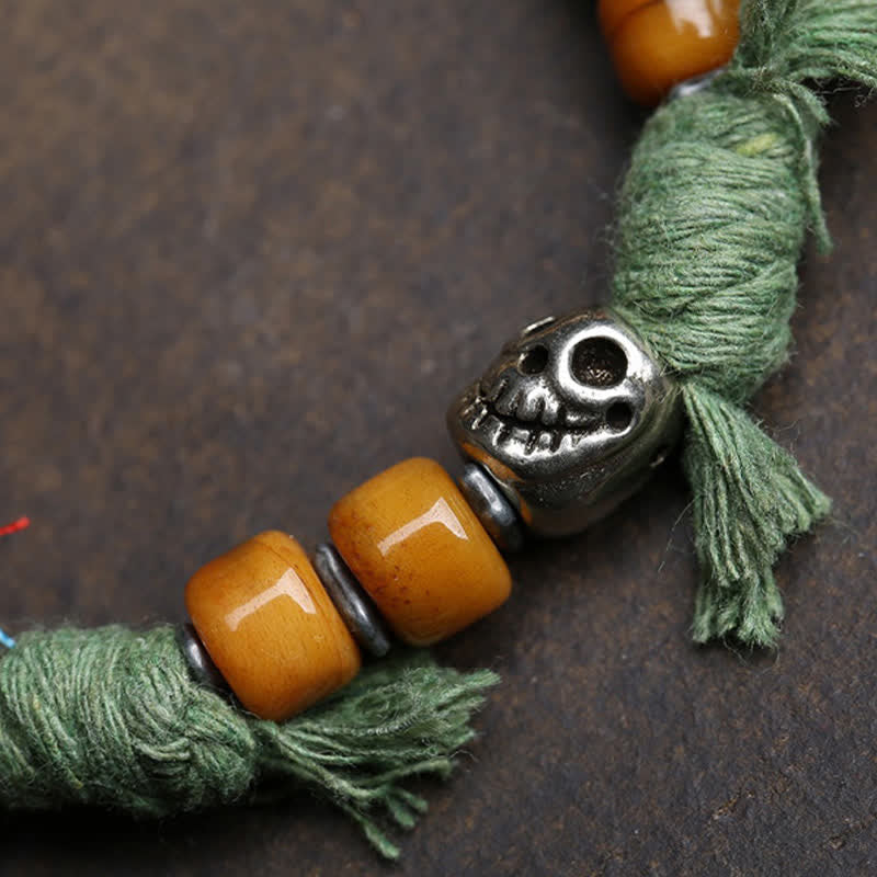 Copper Buddha Amitabha Bracelet – copper bracelet stacked with leather band on wrist, copper bracelet, Amitabha charm, rope
