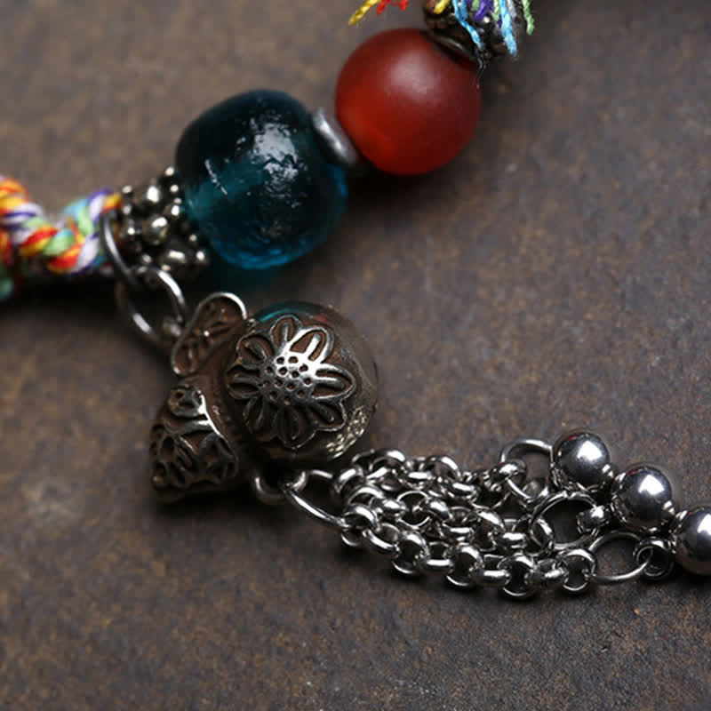 Copper Buddha Amitabha Bracelet – braided rope detail showing tight even weave, copper bracelet, Amitabha charm, rope