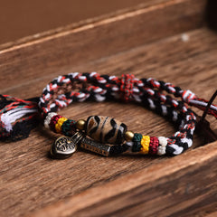 Dzi Beads Om Mani Padme Hum Double Wrap Bracelet | Peace