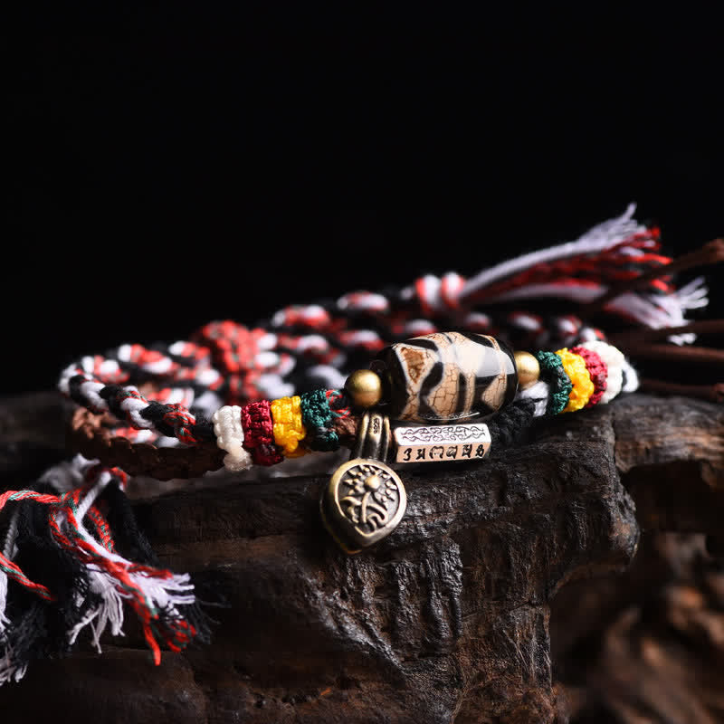 Dzi Beads Om Mani Padme Hum Double Wrap Bracelet | Peace