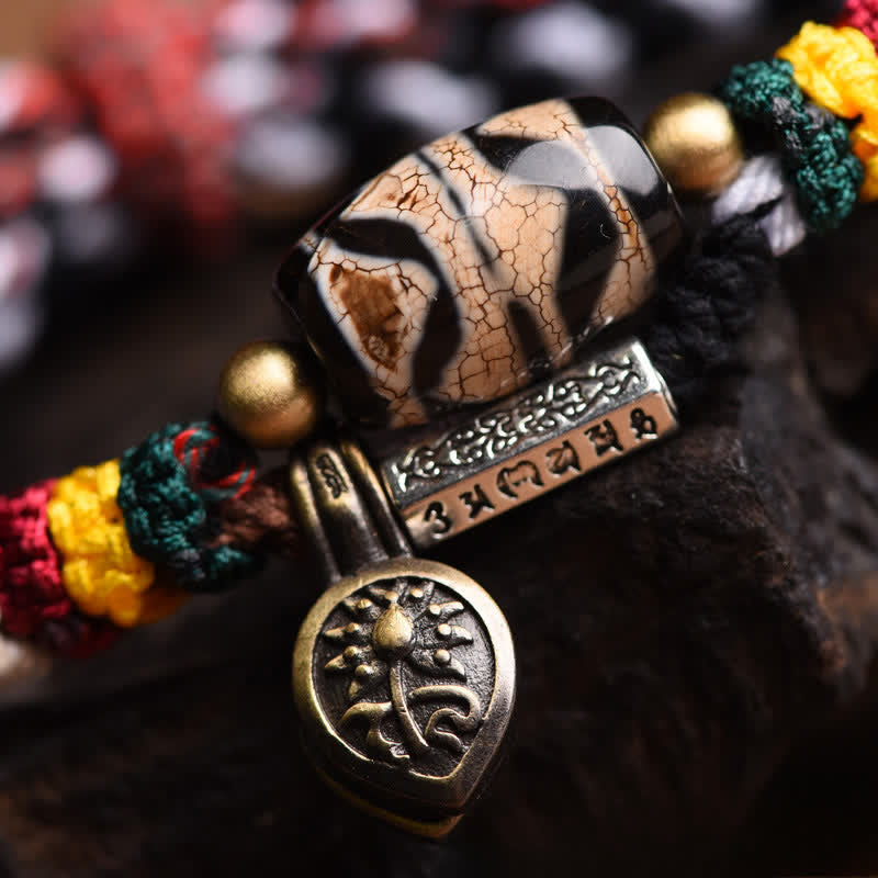 Dzi Beads Om Mani Padme Hum Double Wrap Bracelet