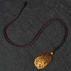 Tiger Eye Carved Dragon Rope Protection Necklace – chatoyant dragon pendant with adjustable sliding knot, strength