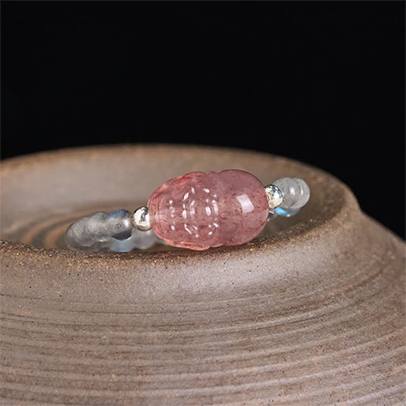 3mm PiXiu Gemstone Ring – Moonstone bead ring side view with carved PiXiu, delicate jewelry