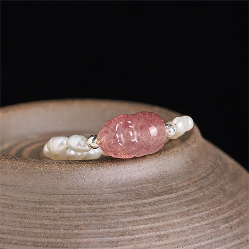 3mm PiXiu Gemstone Ring – Pearl bead ring side view with carved PiXiu, classic jewelry