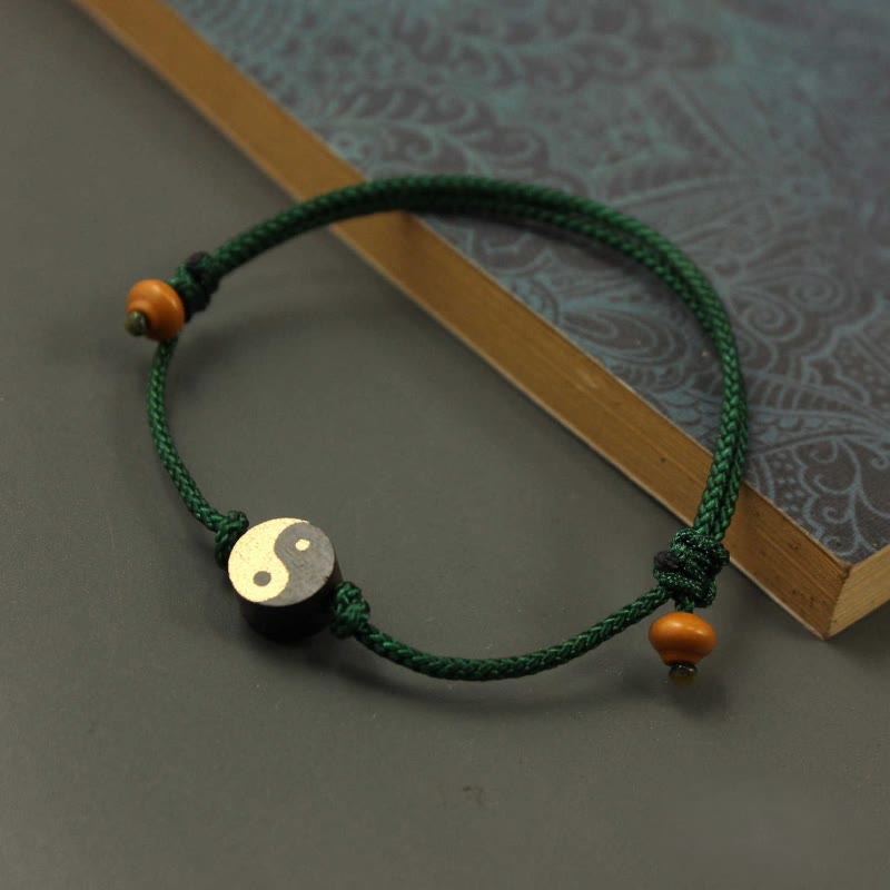 Ebony Yin Yang String Bracelet – emerald green cord yin yang charm, braided bracelet