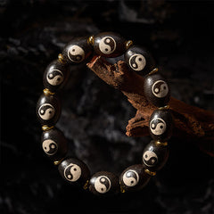 Tibetan Dzi Bead Agate Yin Yang Bracelet | Wealth & Protection